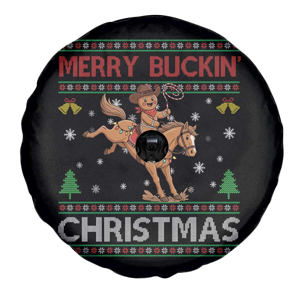 Funny Gingerbread Man Horse Rider Spare Tire Cover Merry Buckin Christmas Gift - Wonder Print Shop