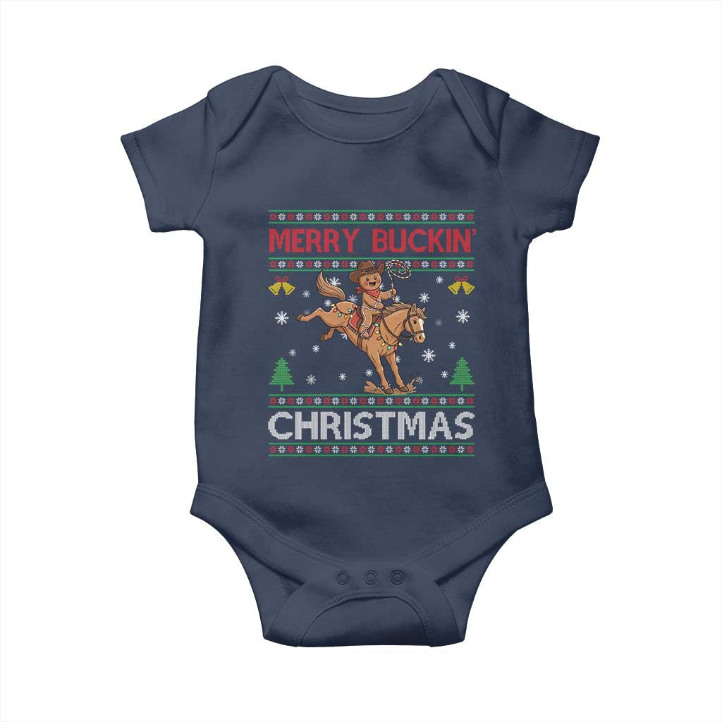 Funny Gingerbread Man Horse Rider Baby Onesie Merry Buckin Christmas Gift - Wonder Print Shop