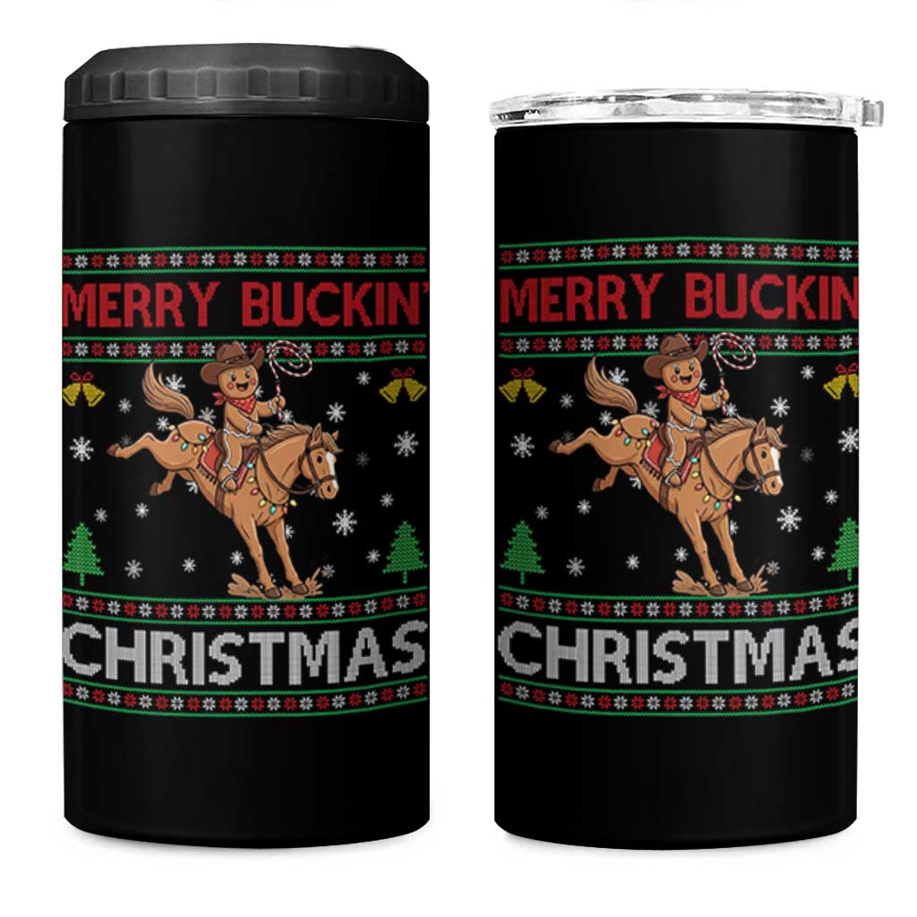 Funny Gingerbread Man Horse Rider 4 in 1 Can Cooler Tumbler Merry Buckin Christmas Gift - Wonder Print Shop