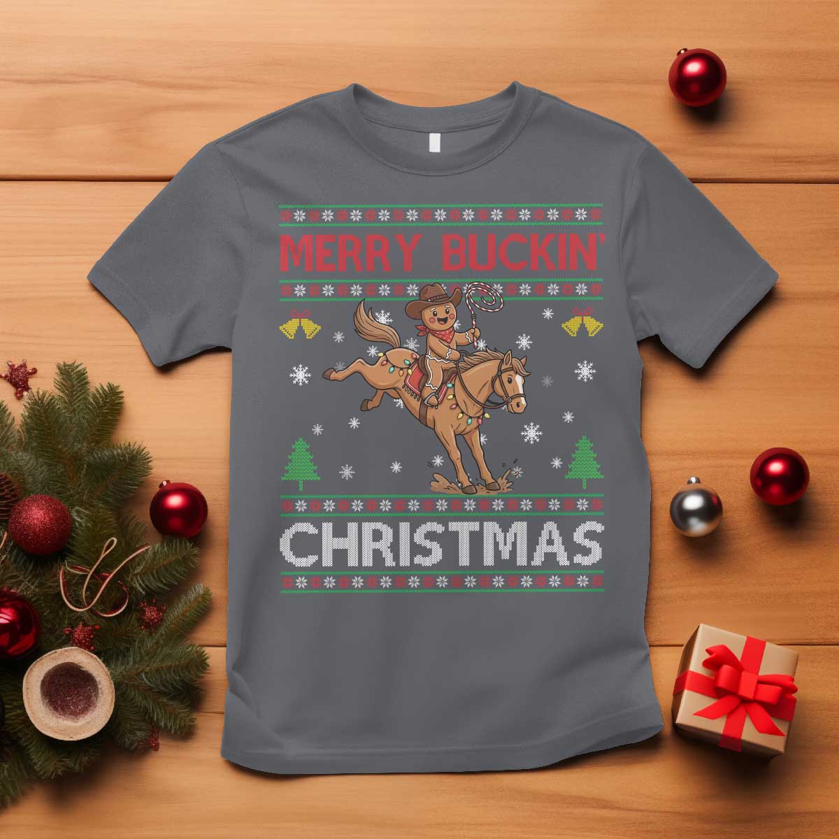 Funny Gingerbread Man Horse Rider T Shirt Merry Buckin Christmas Gift - Wonder Print Shop
