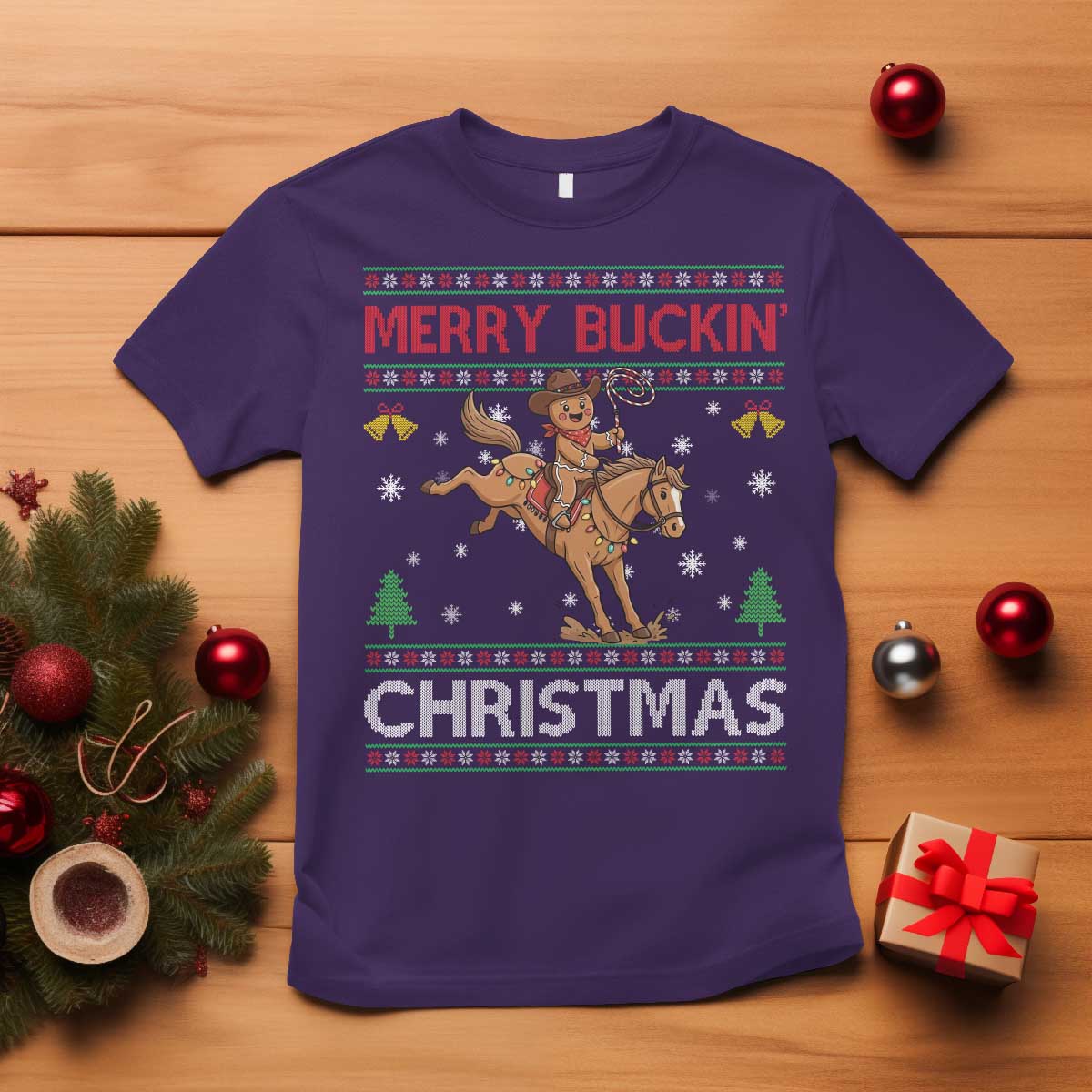 Funny Gingerbread Man Horse Rider T Shirt Merry Buckin Christmas Gift - Wonder Print Shop
