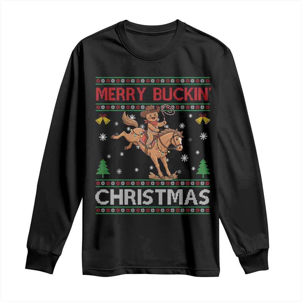Funny Gingerbread Man Horse Rider Long Sleeve Shirt Merry Buckin Christmas Gift - Wonder Print Shop