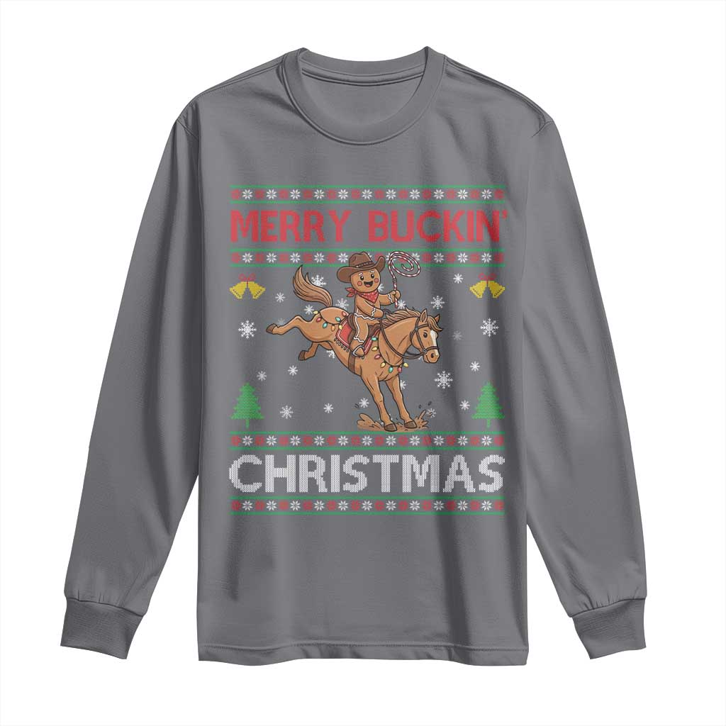 Funny Gingerbread Man Horse Rider Long Sleeve Shirt Merry Buckin Christmas Gift - Wonder Print Shop