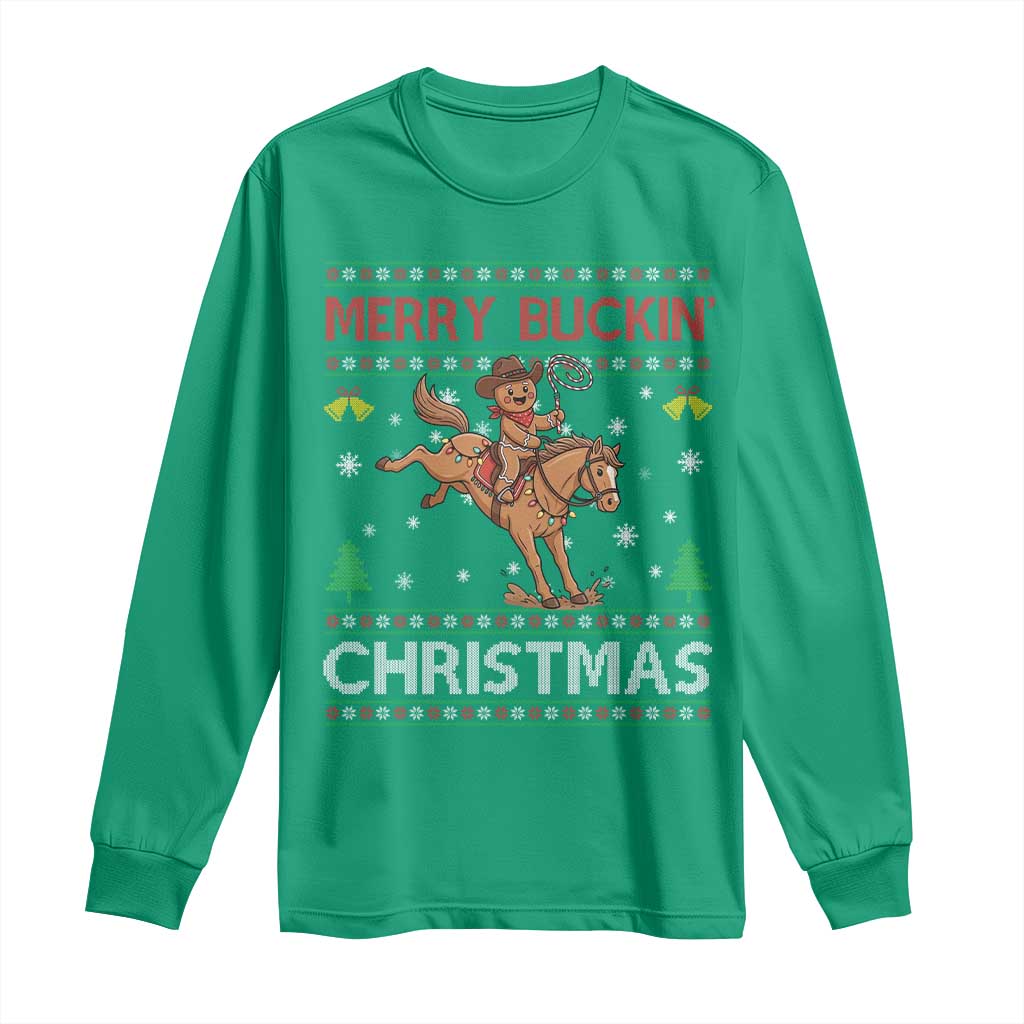 Funny Gingerbread Man Horse Rider Long Sleeve Shirt Merry Buckin Christmas Gift - Wonder Print Shop