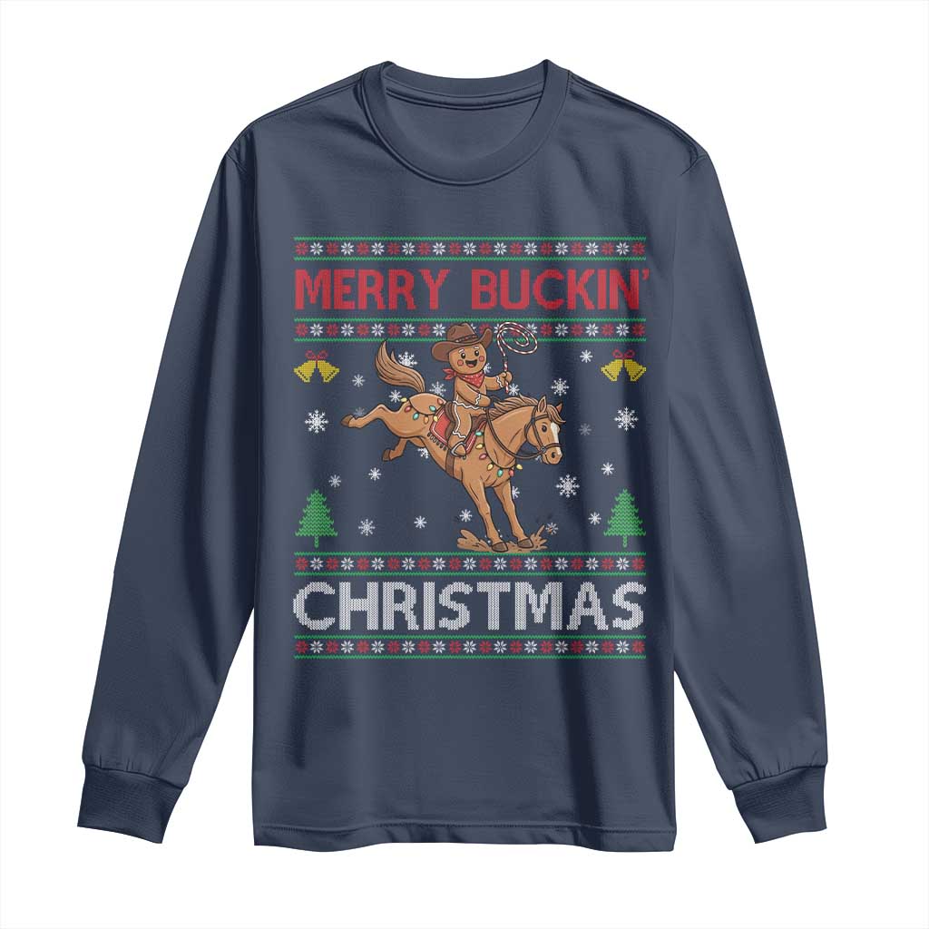 Funny Gingerbread Man Horse Rider Long Sleeve Shirt Merry Buckin Christmas Gift - Wonder Print Shop