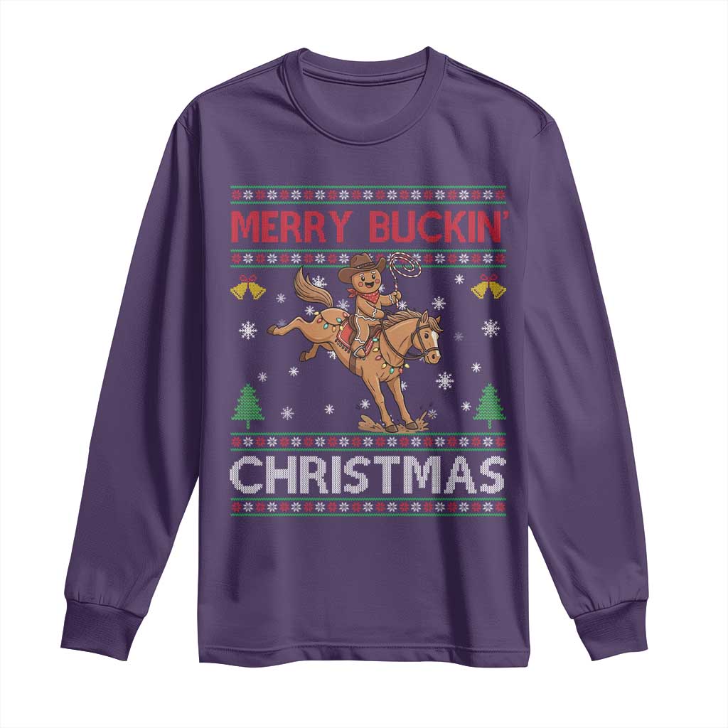 Funny Gingerbread Man Horse Rider Long Sleeve Shirt Merry Buckin Christmas Gift - Wonder Print Shop