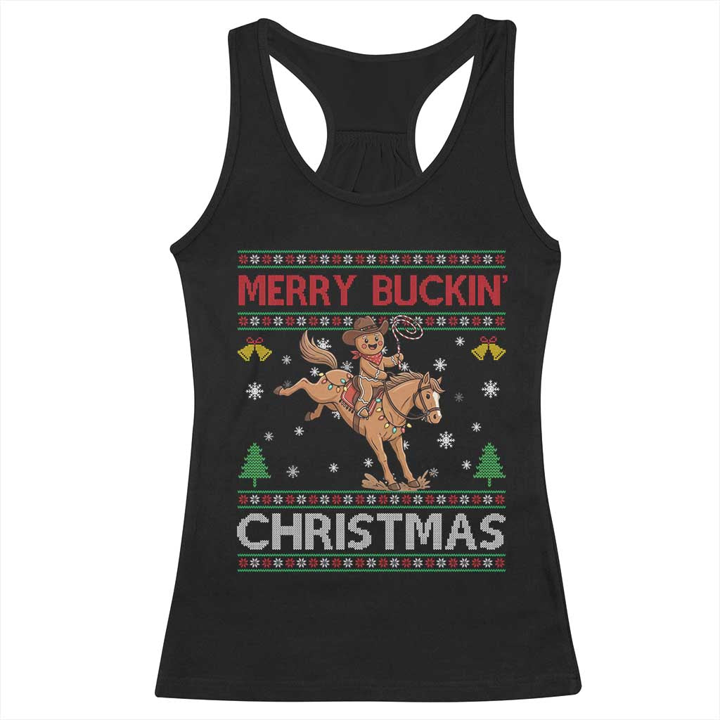 Funny Gingerbread Man Horse Rider Racerback Tank Top Merry Buckin Christmas Gift - Wonder Print Shop