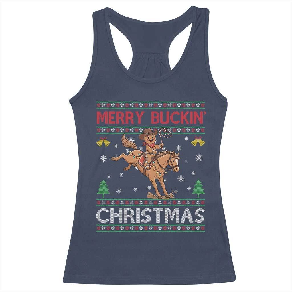 Funny Gingerbread Man Horse Rider Racerback Tank Top Merry Buckin Christmas Gift - Wonder Print Shop