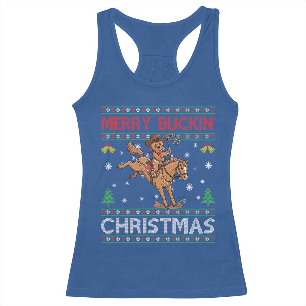 Funny Gingerbread Man Horse Rider Racerback Tank Top Merry Buckin Christmas Gift - Wonder Print Shop