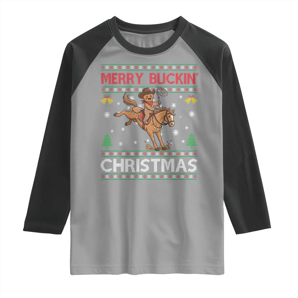 Funny Gingerbread Man Horse Rider Raglan Shirt Merry Buckin Christmas Gift - Wonder Print Shop