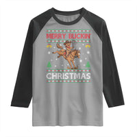 Funny Gingerbread Man Horse Rider Raglan Shirt Merry Buckin Christmas Gift - Wonder Print Shop