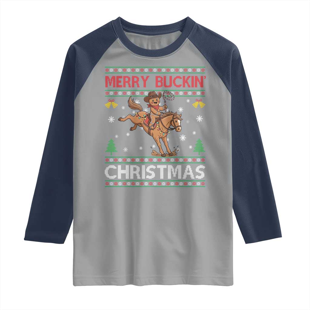 Funny Gingerbread Man Horse Rider Raglan Shirt Merry Buckin Christmas Gift - Wonder Print Shop
