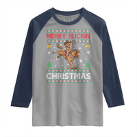 Funny Gingerbread Man Horse Rider Raglan Shirt Merry Buckin Christmas Gift - Wonder Print Shop