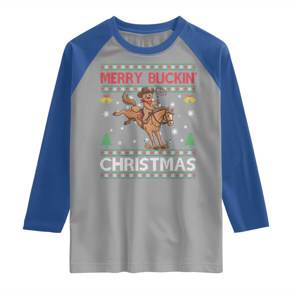Funny Gingerbread Man Horse Rider Raglan Shirt Merry Buckin Christmas Gift - Wonder Print Shop