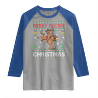 Funny Gingerbread Man Horse Rider Raglan Shirt Merry Buckin Christmas Gift - Wonder Print Shop