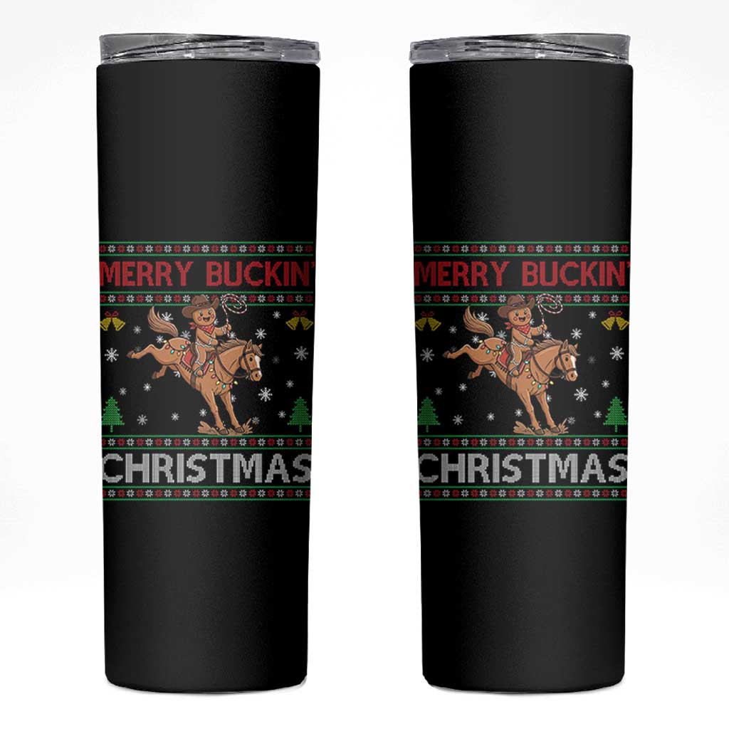 Funny Gingerbread Man Horse Rider Skinny Tumbler Merry Buckin Christmas Gift - Wonder Print Shop