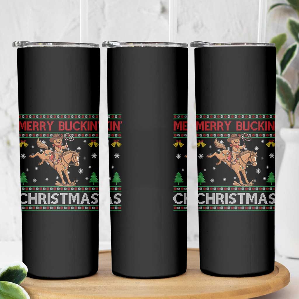 Funny Gingerbread Man Horse Rider Skinny Tumbler Merry Buckin Christmas Gift - Wonder Print Shop