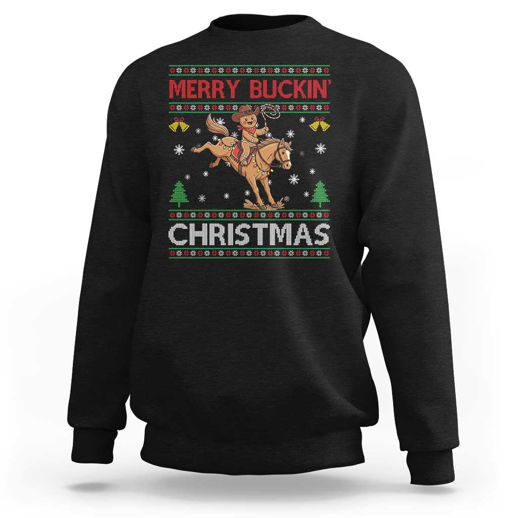 Funny Gingerbread Man Horse Rider Sweatshirt Merry Buckin Christmas Gift - Wonder Print Shop