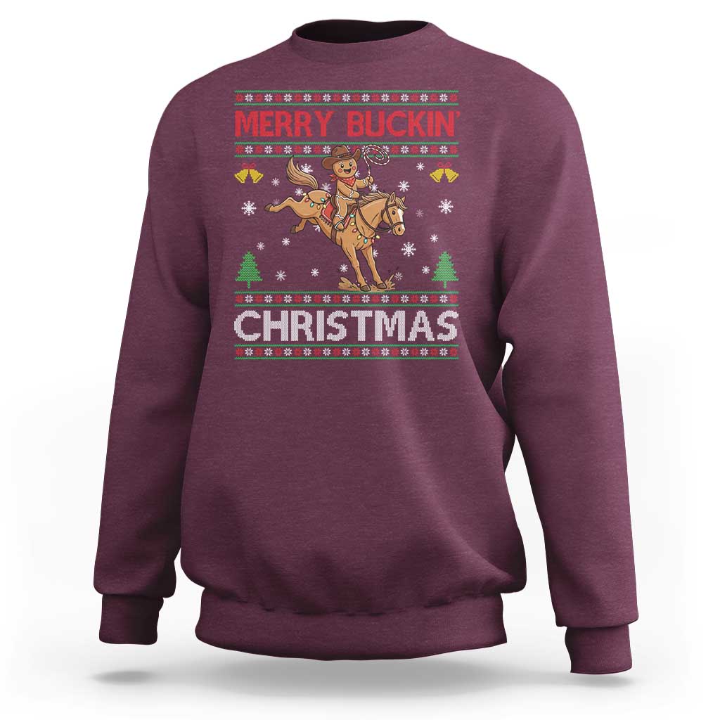 Funny Gingerbread Man Horse Rider Sweatshirt Merry Buckin Christmas Gift - Wonder Print Shop