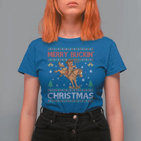 Funny Gingerbread Man Horse Rider T Shirt For Women Merry Buckin Christmas Gift - Wonder Print Shop