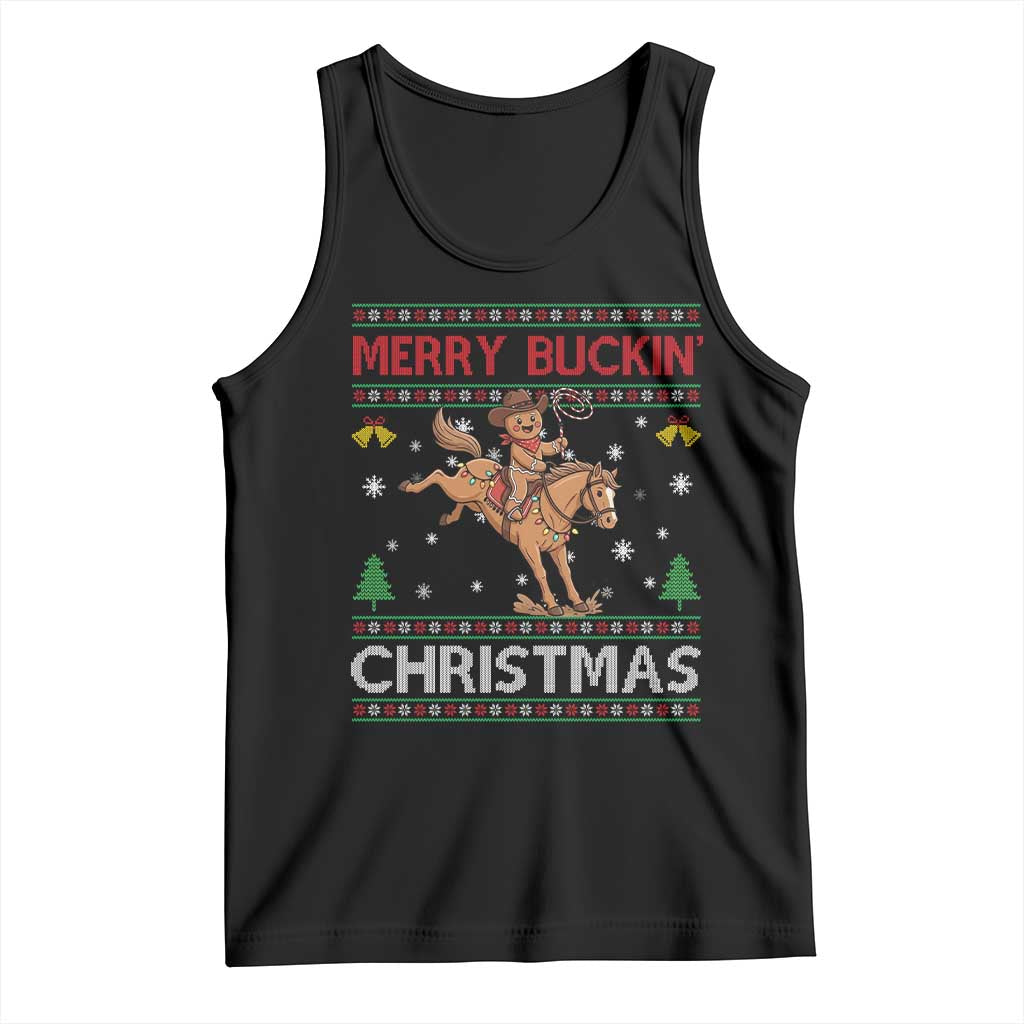 Funny Gingerbread Man Horse Rider Tank Top Merry Buckin Christmas Gift - Wonder Print Shop