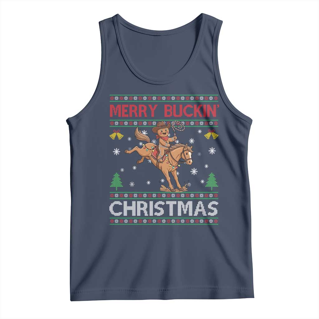 Funny Gingerbread Man Horse Rider Tank Top Merry Buckin Christmas Gift - Wonder Print Shop