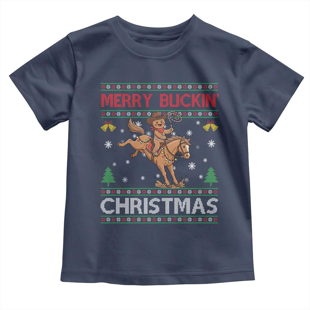 Funny Gingerbread Man Horse Rider Toddler T Shirt Merry Buckin Christmas Gift - Wonder Print Shop