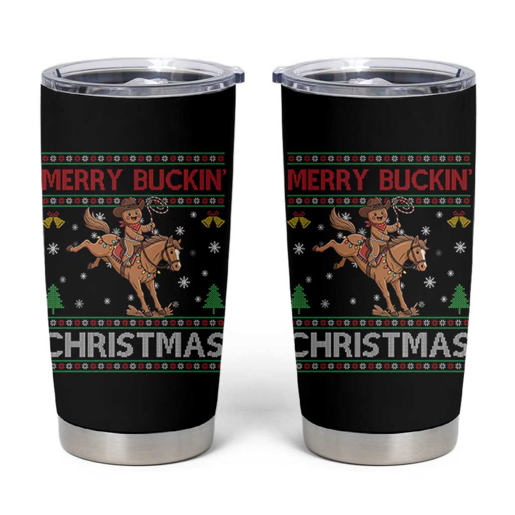 Funny Gingerbread Man Horse Rider Tumbler Cup Merry Buckin Christmas Gift - Wonder Print Shop