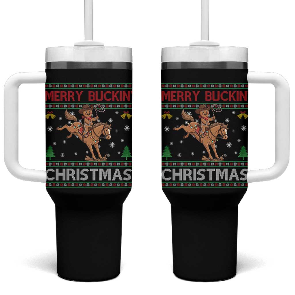 Funny Gingerbread Man Horse Rider Tumbler With Handle Merry Buckin Christmas Gift - Wonder Print Shop