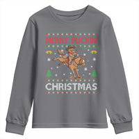 Funny Gingerbread Man Horse Rider Youth Sweatshirt Merry Buckin Christmas Gift - Wonder Print Shop