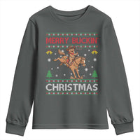 Funny Gingerbread Man Horse Rider Youth Sweatshirt Merry Buckin Christmas Gift - Wonder Print Shop