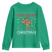 Funny Gingerbread Man Horse Rider Youth Sweatshirt Merry Buckin Christmas Gift - Wonder Print Shop