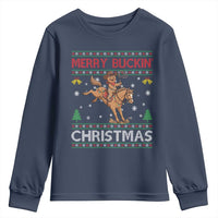 Funny Gingerbread Man Horse Rider Youth Sweatshirt Merry Buckin Christmas Gift - Wonder Print Shop