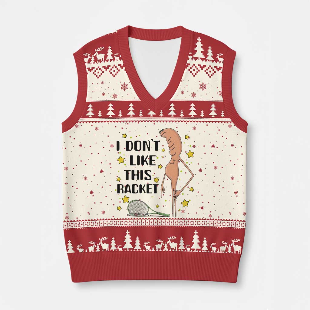 Funny Marcus The Worm Tennis Lover V-Neck Knit Sweater Vest I Do Not Like This Racket - Wonder Print Shop