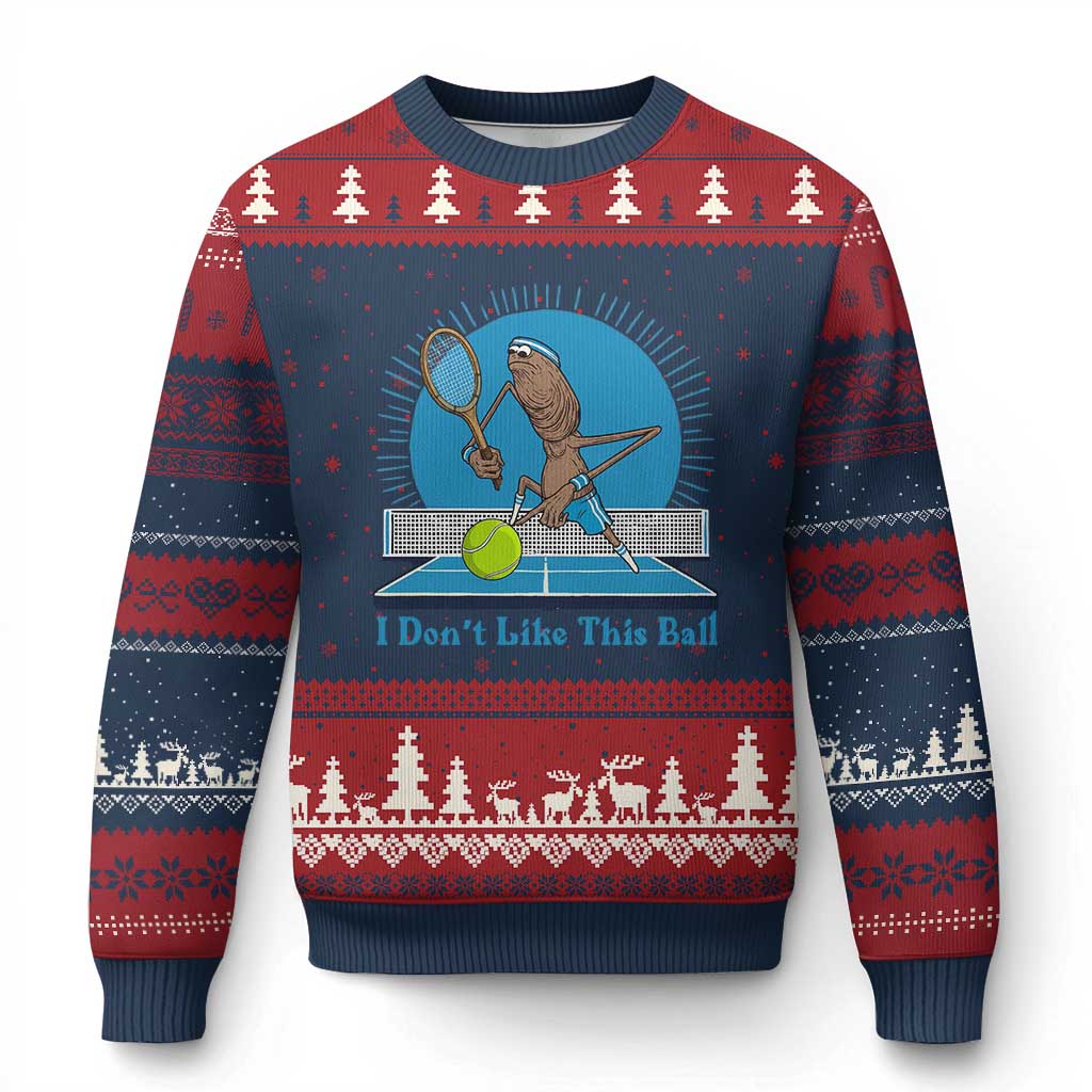I Do Not Like This Ball Ugly Christmas Sweater Funny Marcus The Worm Tennis Meme - Wonder Print Shop