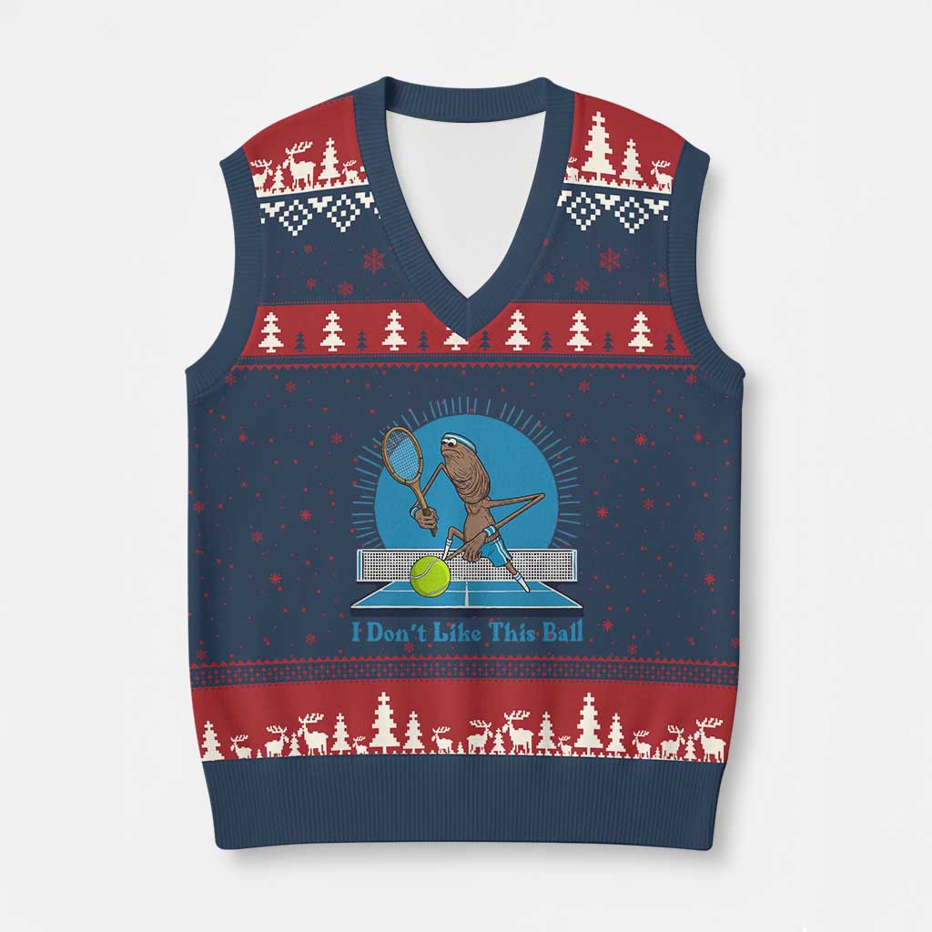 I Do Not Like This Ball V-Neck Knit Sweater Vest Funny Marcus The Worm Tennis Meme - Wonder Print Shop