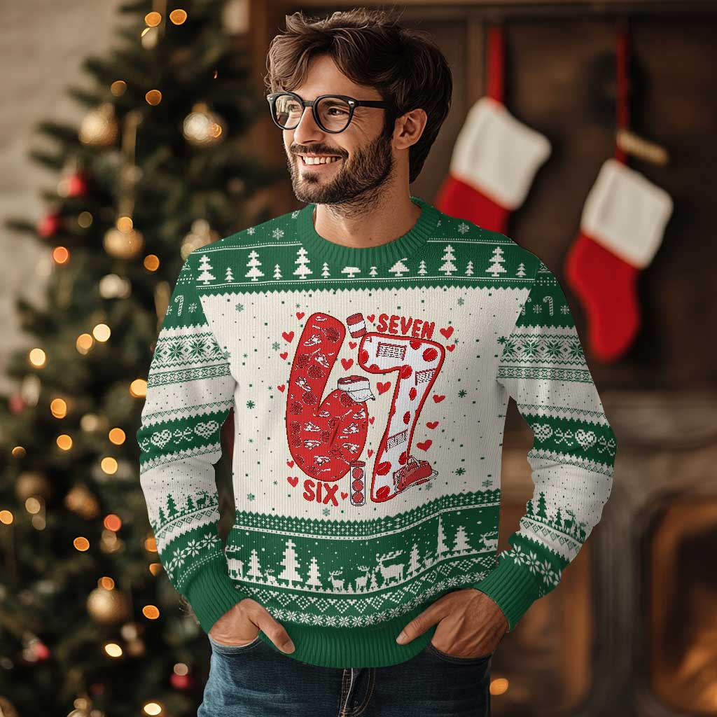 Six Seven Tennis Meme Ugly Christmas Sweater Funny Gen Alpha Valentine - Wonder Print Shop