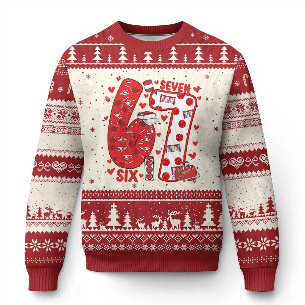 Six Seven Tennis Meme Ugly Christmas Sweater Funny Gen Alpha Valentine - Wonder Print Shop
