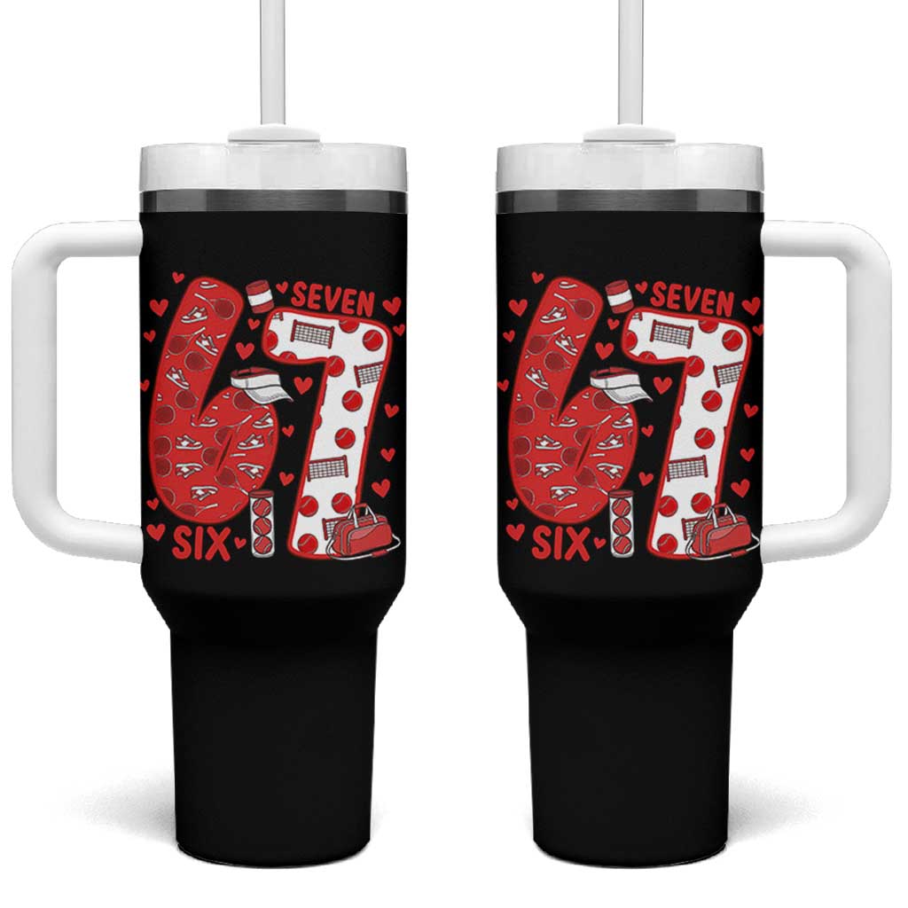Six Seven Tennis Meme Tumbler With Handle Funny Gen Alpha Valentine - Wonder Print Shop