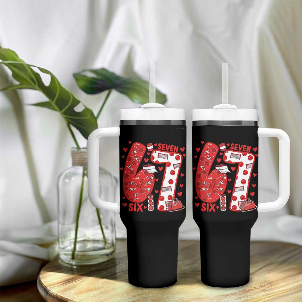 Six Seven Tennis Meme Tumbler With Handle Funny Gen Alpha Valentine - Wonder Print Shop