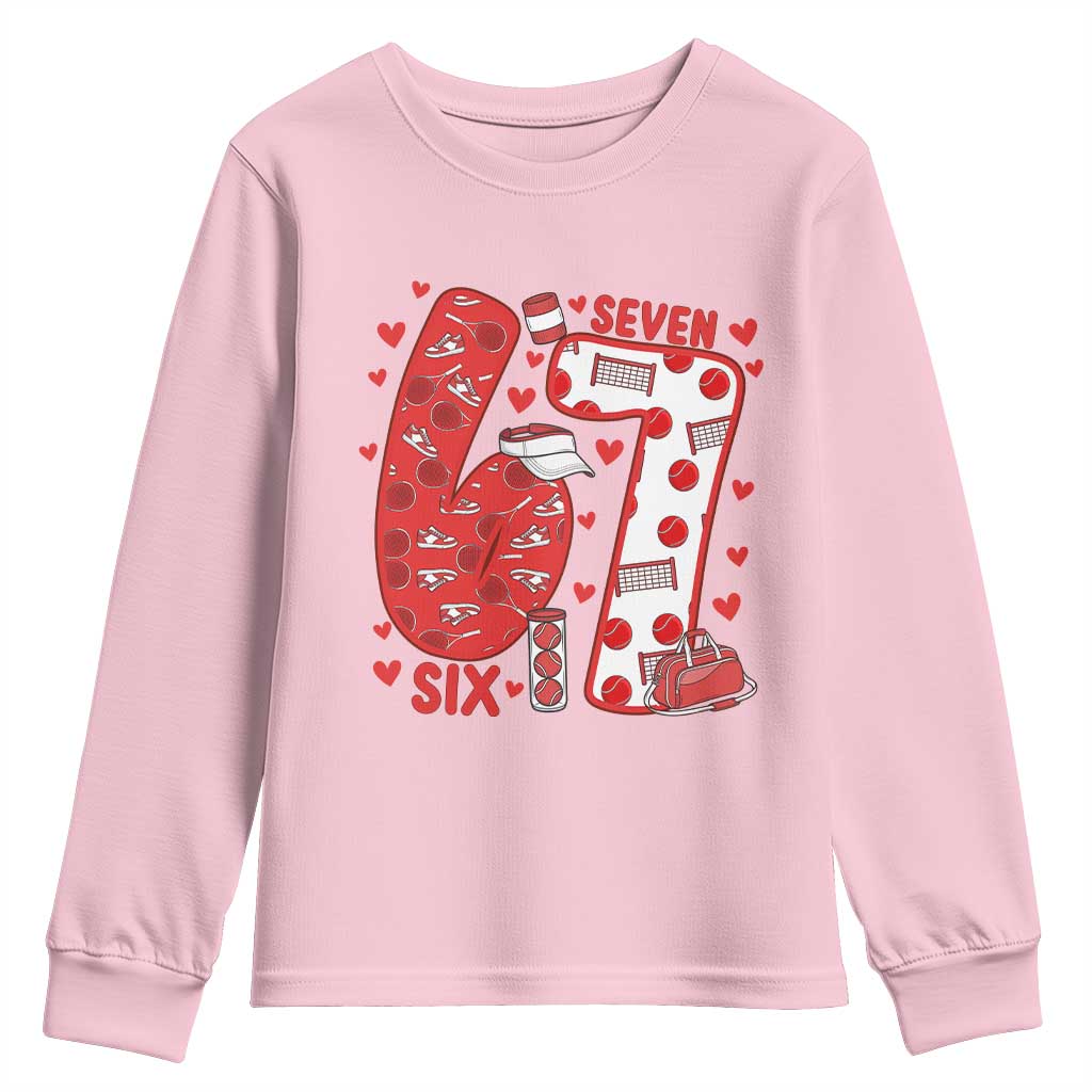 Six Seven Tennis Meme Youth Sweatshirt Funny Gen Alpha Valentine - Wonder Print Shop