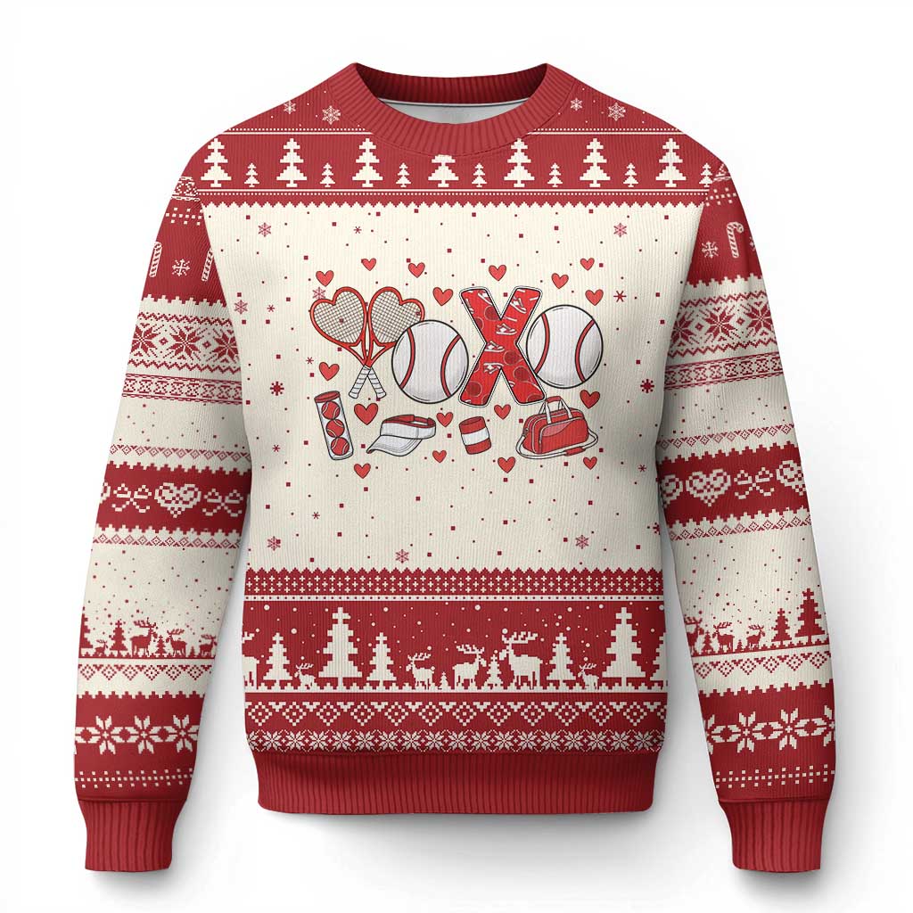 Cute XOXO Tennis Player Ugly Christmas Sweater Valentines Tennis Gift - Wonder Print Shop