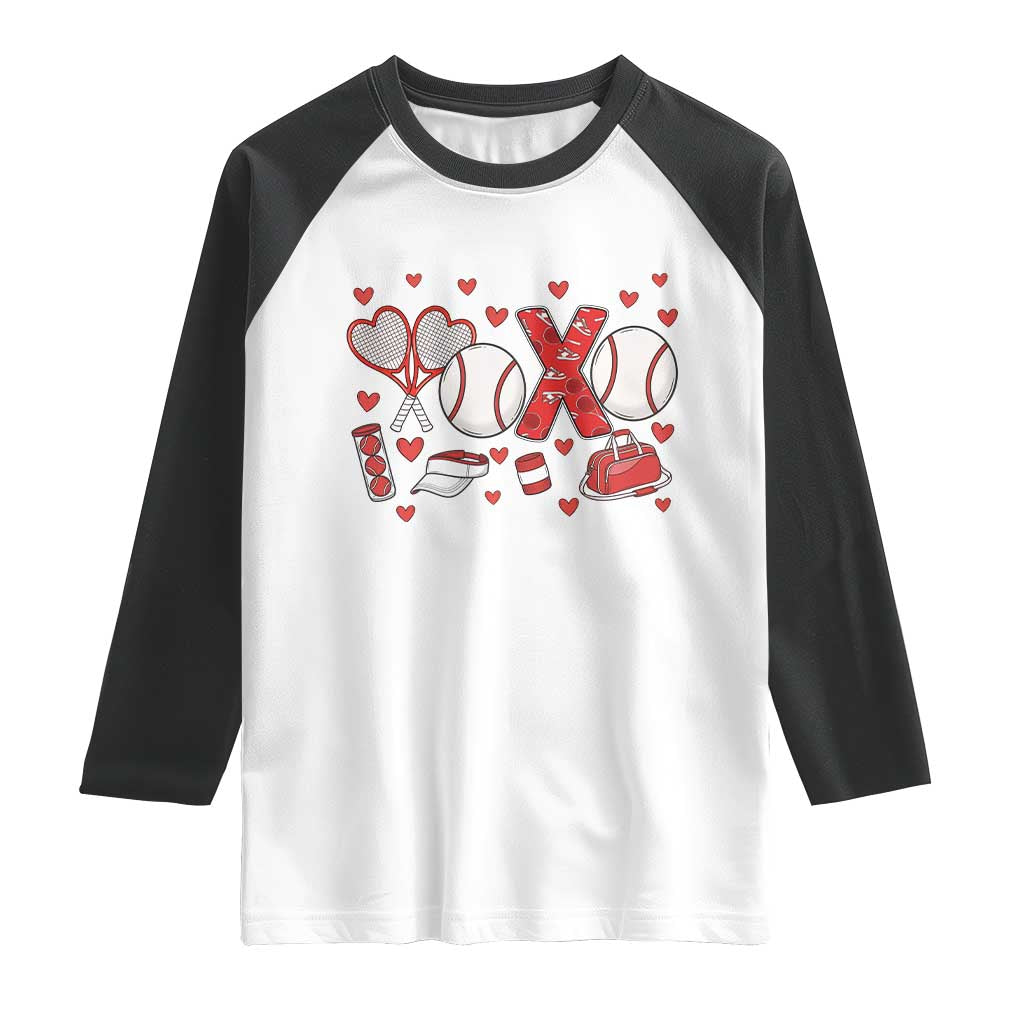 Cute XOXO Tennis Player Raglan Shirt Valentines Tennis Gift - Wonder Print Shop