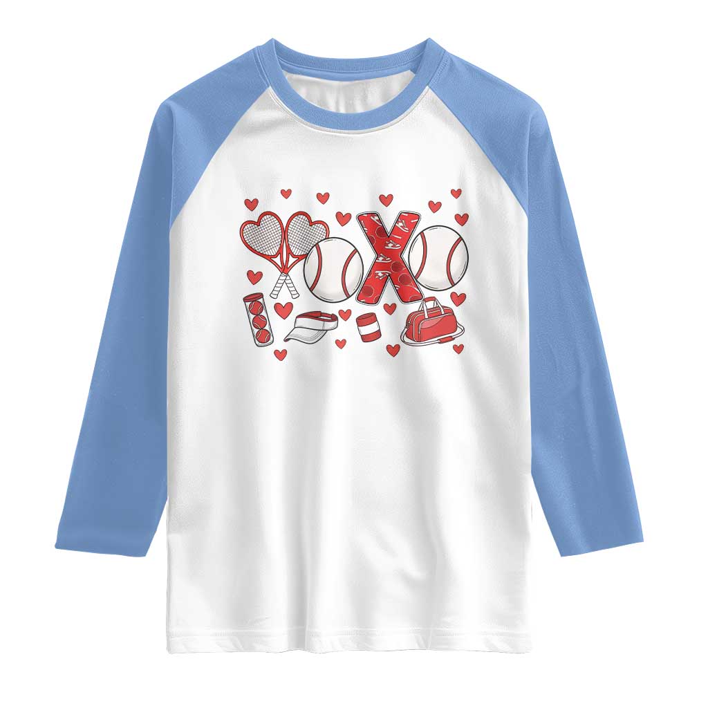 Cute XOXO Tennis Player Raglan Shirt Valentines Tennis Gift - Wonder Print Shop