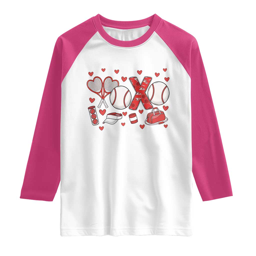 Cute XOXO Tennis Player Raglan Shirt Valentines Tennis Gift - Wonder Print Shop