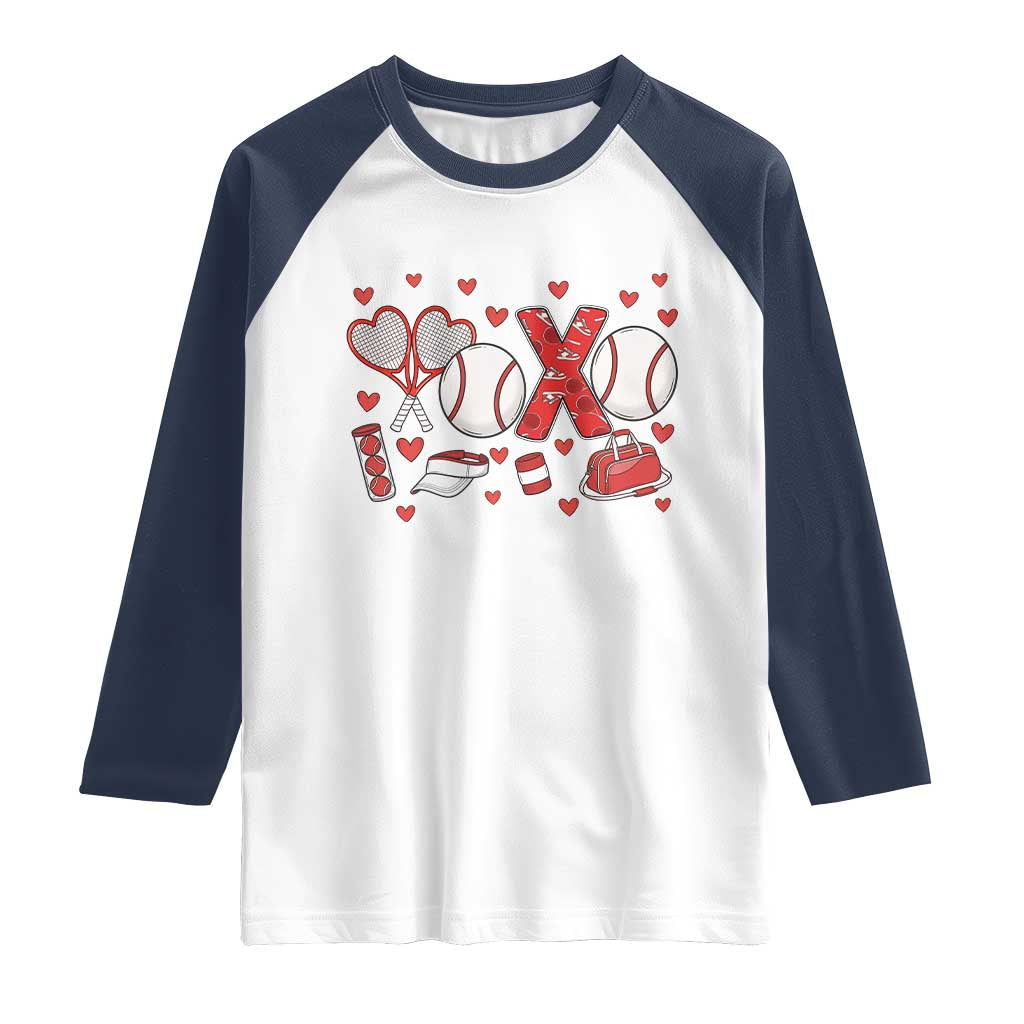 Cute XOXO Tennis Player Raglan Shirt Valentines Tennis Gift - Wonder Print Shop