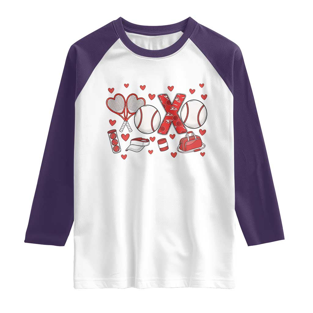 Cute XOXO Tennis Player Raglan Shirt Valentines Tennis Gift - Wonder Print Shop