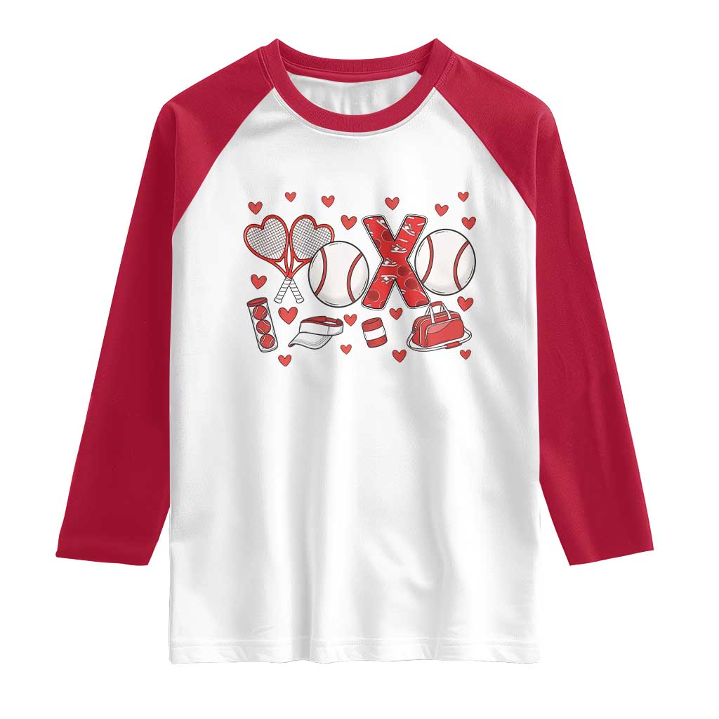 Cute XOXO Tennis Player Raglan Shirt Valentines Tennis Gift - Wonder Print Shop