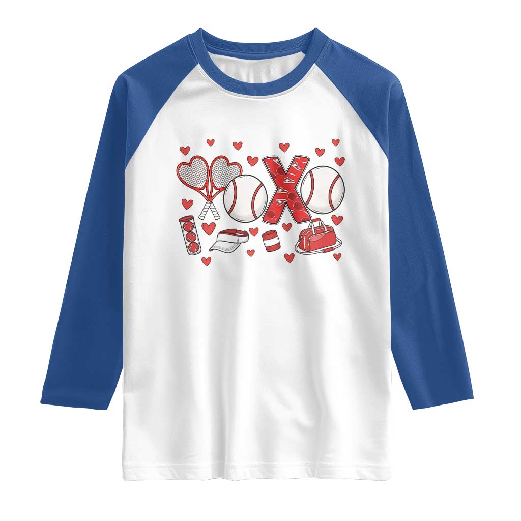 Cute XOXO Tennis Player Raglan Shirt Valentines Tennis Gift - Wonder Print Shop