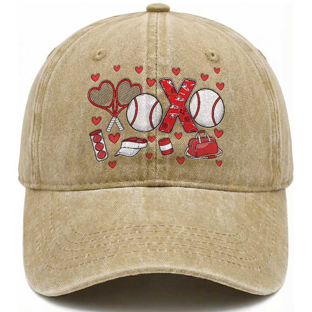 Cute XOXO Tennis Player Washed Cotton Baseball Cap Valentines Tennis Gift